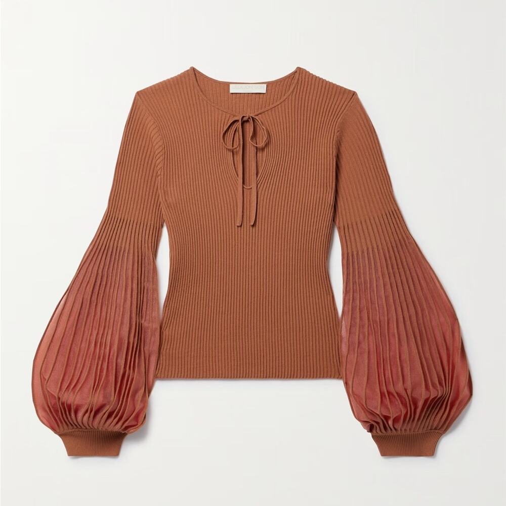 Ulla Johnson Rust and Rose Ombre Ribbed Balloon-Sleeve Sweater
